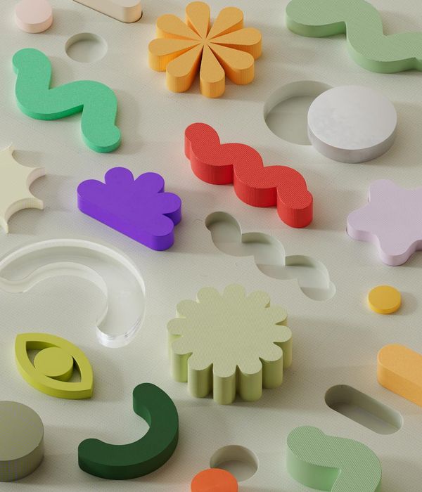 Abstract yoga balance composition with geometric shapes and cold colors